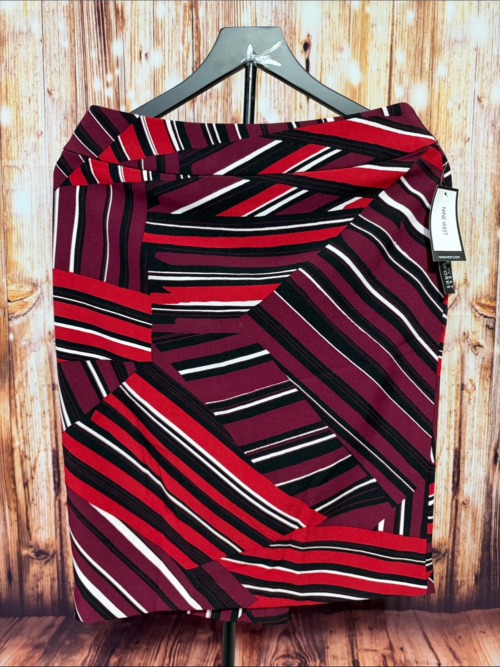 Nine West Burgundy and Red Striped Pencil Skirt